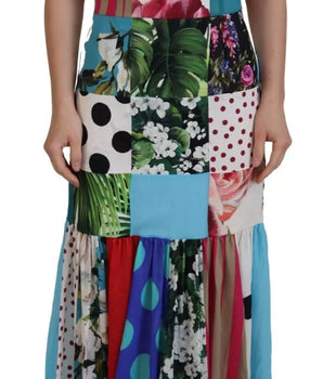 Dolce &amp; Gabbana Vestido largo tubo de seda con patchwork multicolor