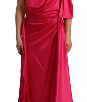 Dolce &amp; Gabbana Silk Pink Fitted Cut One Shoulder Midi Dress