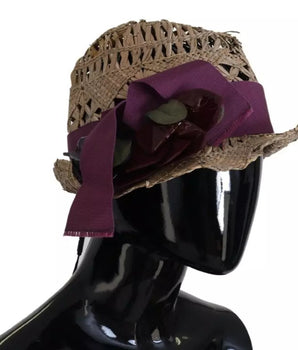 Dolce & Gabbana Brown Ribbon Floral Embellished Straw Hat