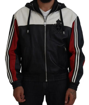 Dolce &amp; Gabbana Black Leather Hooded Blouson Coat Jacket