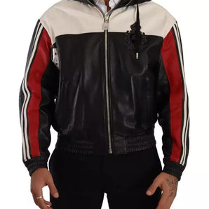 Dolce & Gabbana Black Leather Hooded Blouson Jacket