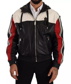 Dolce &amp; Gabbana Black Leather Hooded Blouson Jacket