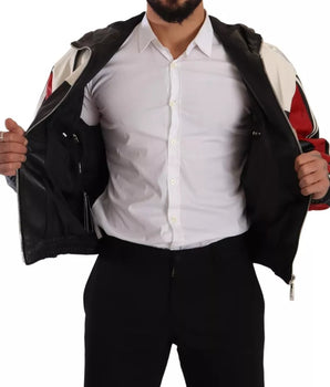 Dolce &amp; Gabbana Black Leather Hooded Blouson Jacket