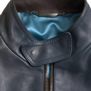 Dolce & Gabbana Blue Leather Full Zip Biker Blouson Jacket