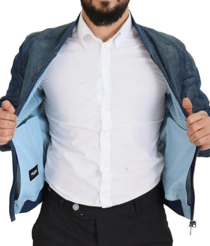 Dolce &amp; Gabbana Blue Leather Perforated Full Zip Jacket