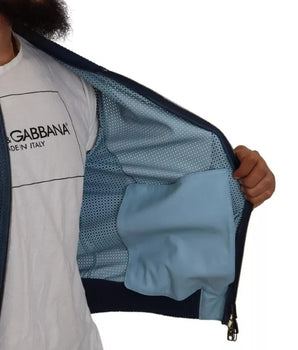 Dolce &amp; Gabbana Blue Leather Perforated Full Zip Jacket