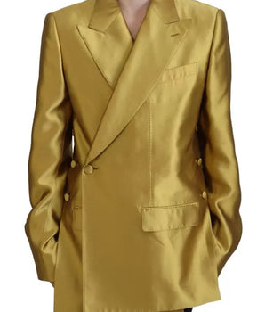 Dolce &amp; Gabbana Gold Satin Long Sleeves Blazer Coat Jacket