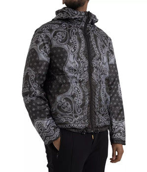 Dolce &amp; Gabbana Gray Bandana Hooded Full Zip Bomber Jacket