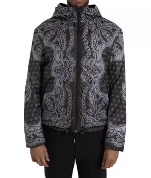 Dolce &amp; Gabbana Gray Bandana Hooded Full Zip Bomber Jacket