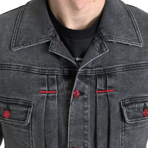 Dolce & Gabbana Gray Washed Cotton Stretch Denim Men Jacket