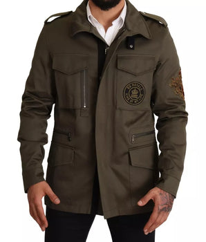 Dolce &amp; Gabbana Green Cotton DG Love Blouson Coat Jacket