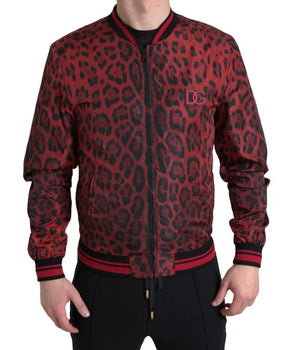 Dolce &amp; Gabbana Red Leopard Bomber Short Coat Jacket