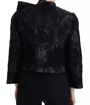 Dolce &amp; Gabbana Chaqueta de seda de organza con corsé transparente de encaje negro