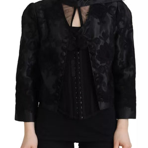 Dolce & Gabbana Black Lace Sheer Corset Organza Silk Jacket