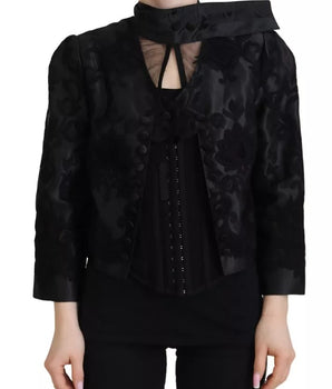 Dolce &amp; Gabbana Chaqueta de seda de organza con corsé transparente de encaje negro