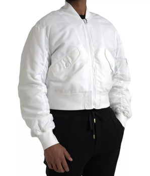 Dolce &amp; Gabbana White Bomber Long Sleeves Full Zip Jacket