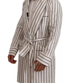 Dolce &amp; Gabbana White Striped Cotton Robe Coat Wrap Jacket