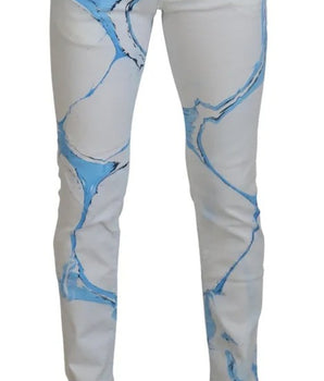 Dolce &amp; Gabbana White Blue Cotton Skinny Denim Jeans