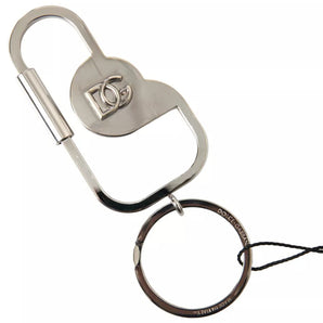 Dolce &amp; Gabbana Silver Tone Brass Metal DG Logo Engraved Keyring Keychain