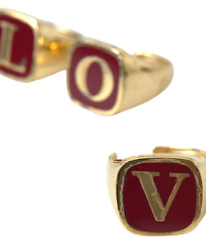 Dolce & Gabbana Gold Brass LOVE Enamel Set of 3 Ring