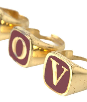 Dolce & Gabbana Gold Brass LOVE Enamel Set of 3 Ring