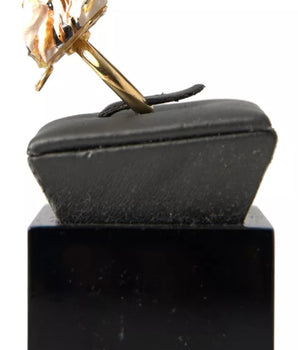 Dolce & Gabbana Gold Brass Resin Beige Dog Pet Accessory Ring