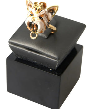Dolce & Gabbana Gold Brass Resin Beige Dog Pet Accessory Ring