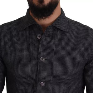 Dolce & Gabbana Black Gray Checkered Long Sleeves Collared Casual Shirt