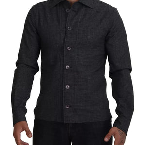 Dolce & Gabbana Black Gray Checkered Long Sleeves Collared Casual Shirt