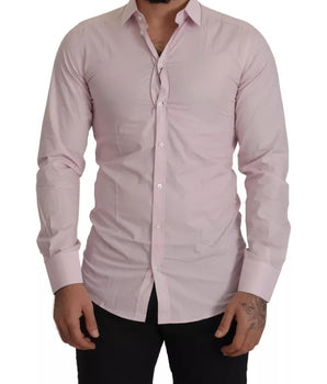 Dolce & Gabbana Light Pink Cotton Dress Formal Men GOLD Shirt