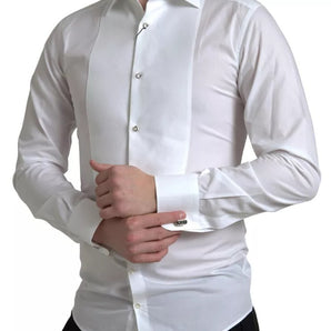 Dolce & Gabbana White Bib Cotton Poplin Men Formal GOLD Shirt