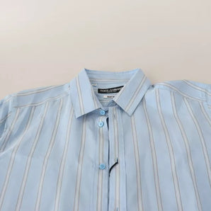 Dolce & Gabbana Blue Striped Silk Formal Dress MARTINI Shirt