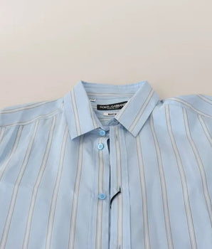 Dolce & Gabbana Blue Striped Silk Formal Dress MARTINI Shirt