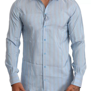 Dolce & Gabbana Blue Striped Silk Formal Dress MARTINI Shirt