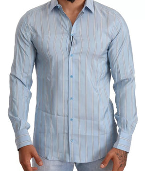 Dolce & Gabbana Blue Striped Silk Formal Dress MARTINI Shirt