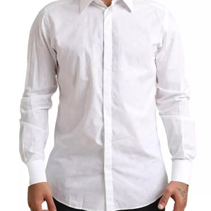 Dolce & Gabbana White GOLD Formal Cotton Tuxedo Dress Shirt