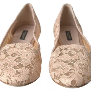 Dolce & Gabbana Beige Floral Lace Loafers Flats Shoes