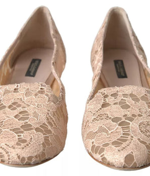 Dolce & Gabbana Beige Floral Lace Loafers Flats Shoes