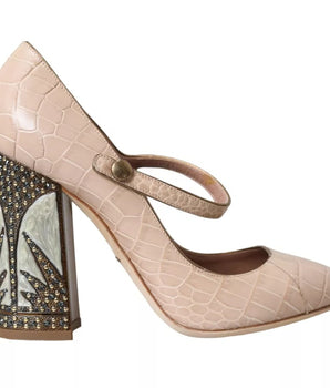 Dolce &amp; Gabbana Zapatos Mary Janes de cuero beige con adornos