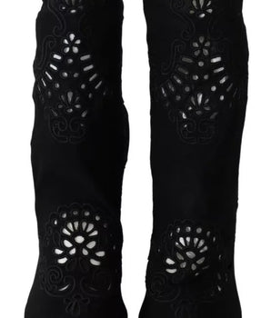 Dolce &amp; Gabbana Black Stretch Pumps Boots Floral Lace Shoes