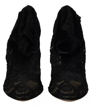 Dolce & Gabbana Black Stretch Socks Taormina Lace Boots Shoes