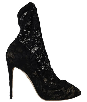Dolce & Gabbana Black Stretch Socks Taormina Lace Boots Shoes