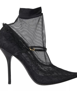 Dolce & Gabbana Black Tulle Stretch Boots Pumps Shoes