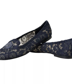 Dolce & Gabbana Dark Blue Taormina Lace Slip On Flats Shoes