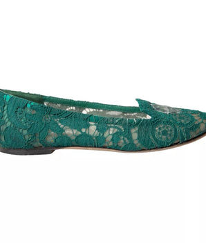 Dolce & Gabbana Green Taormina Lace Slip On Flats Shoes