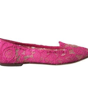 Dolce & Gabbana Pink Taormina Lace Slip On Flats Shoes