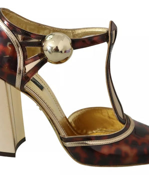 Dolce &amp; Gabbana Gold Leopard T-strap Pumps Sandals Shoes