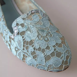 Dolce & Gabbana Light Blue Floral Lace Loafers Flats Shoes