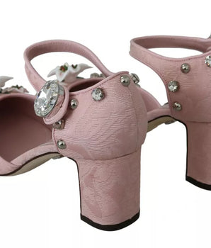 Dolce & Gabbana Pink Brocade Crystal Lily Ankle Strap Shoes