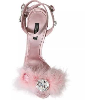 Dolce & Gabbana Pink Turkey Feather Embellished Sandals Shoes